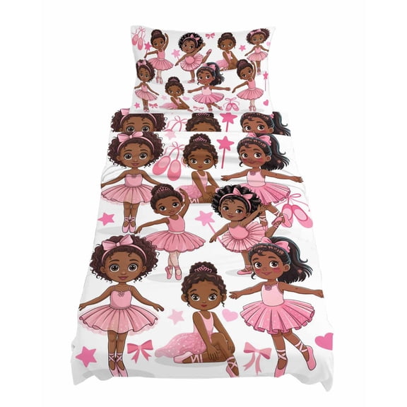 Twin XL Size Cute Dancers Sheet Sets Pink Ballet Shoes Butterflies Cartoon Character Soft Breathable Microfiber Bed Sheets 4 Piece Bed Sheets Set, 1 Fitted Sheet, 1 Flat Sheet & 1 Pillowcases