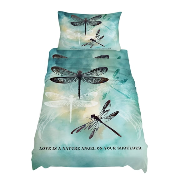 Twin XL Size Dragonfly Sheet Sets Abstract Animal Teal Green Yellow Gradient Text Soft Breathable Microfiber Bed Sheets 4 Piece Bed Sheets Set, 1 Fitted Sheet, 1 Flat Sheet & 1 Pillowcases