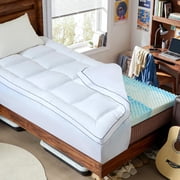 Dorm Room Essentials Dual Layer 4 Inch Memory Foam Mattress Topper Twin XL, 2 Inch Cooling Gel Memory Foam and 2 Inch Soft Pillow Top Mattress Pad Cover Back to School