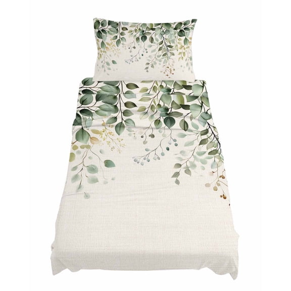 Twin XL Size Eucalyptus Leaf Sheet Sets Country Plant Linen Texture Soft Breathable Microfiber Bed Sheets Deep Pockets 4 Piece Bed Sheets Set, 1 Fitted Sheet, 1 Flat Sheet & 1 Pillowcases