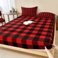 thumbnail image 1 of Twin XL Size Fitted Sheet Set - Black Red Plaid 2 Piece Bedding Sets 16" Deep Pocket Fitted Sheet with 1 Pillowcases, Vintage Rustic Buffalo Checked Gingham Brushed Microfiber Hotel Luxury Bed Sheets, 1 of 9