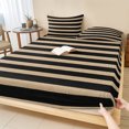 thumbnail image 1 of Twin XL Size Fitted Sheet Set - Black Striped 2 Piece Bedding Sets 16" Deep Pocket Fitted Sheet with 1 Pillowcases, Farmhouse Country Minimalist Tan Stripes Brushed Microfiber Hotel Luxury Bed Sheets, 1 of 9