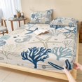 thumbnail image 1 of Twin XL Size Fitted Sheet Set - Blue Beige Coastal 2 Piece Bedding Sets 16" Deep Pocket Fitted Sheet with 1 Pillowcases, Summer Beach Starfish Coral Nautical Rustic Brushed Microfiber Bed Sheets, 1 of 9