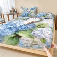 thumbnail image 1 of Twin XL Size Fitted Sheet Set - Blue Hydrangea Floral 2 Piece Bedding Sets 16" Deep Pocket Fitted Sheet with 1 Pillowcases, Spring Retro Butterfly Botanical Brushed Microfiber Hotel Luxury Bed Sheets, 1 of 9