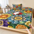 thumbnail image 1 of Twin XL Size Fitted Sheet Set - Boho Colorful Floral 2 Piece Bedding Sets 16" Deep Pocket Fitted Sheet with 1 Pillowcases, Spring Flower Botanical Sunflowers Plant Brushed Microfiber Hotel Bed Sheets, 1 of 9