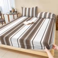 thumbnail image 1 of Twin XL Size Fitted Sheet Set - Brown Striped 2 Piece Bedding Sets 16" Deep Pocket Fitted Sheet with 1 Pillowcases, Modern Thin Line Vertical Stripes Brushed Microfiber Hotel Luxury Bed Sheets, 1 of 9