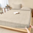 thumbnail image 1 of Twin XL Size Fitted Sheet Set - Cream 2 Piece Bedding Sets 16" Deep Pocket Fitted Sheet with 1 Pillowcases, Farmhouse Burlap Solid Beige Color Modern Linen Texture Brushed Microfiber Bed Sheets, 1 of 9