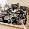 thumbnail image 1 of Twin XL Size Fitted Sheet Set - Damask Florals 2 Piece Bedding Sets 16" Deep Pocket Fitted Sheet with 1 Pillowcases, Garden Yellow Flowers Daisy Leaf Rustic Black Brushed Microfiber Hotel Bed Sheets, 1 of 9