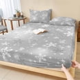 thumbnail image 1 of Twin XL Size Fitted Sheet Set - Grey Snowflake Christmas 2 Piece Bedding Sets 16" Deep Pocket Fitted Sheet with 1 Pillowcases, Winter Xmas Snowflake Gray Modern Art Microfiber Hotel Bed Sheets, 1 of 9