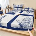 thumbnail image 1 of Twin XL Size Fitted Sheet Set - Nautical Navy 2 Piece Bedding Sets 16" Deep Pocket Fitted Sheet with 1 Pillowcases, Blue Lighthouse Boat Compass Ocean Brushed Microfiber Hotel Luxury Bed Sheets, 1 of 9