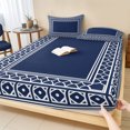 thumbnail image 1 of Twin XL Size Fitted Sheet Set - Navy Blue Boho 2 Piece Bedding Sets 16" Deep Pocket Fitted Sheet with 1 Pillowcases, Modern Geometric Bohemia Abstract Textured Brushed Microfiber Hotel Bed Sheets, 1 of 9