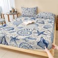 thumbnail image 1 of Twin XL Size Fitted Sheet Set - Navy Blue Coastal 2 Piece Bedding Sets 16" Deep Pocket Fitted Sheet with 1 Pillowcases, Nautical Ocean Shell Starfish Sea Rustic Brushed Microfiber Hotel Bed Sheets, 1 of 9