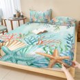 thumbnail image 1 of Twin XL Size Fitted Sheet Set - Ocean Starfish Seaweed 2 Piece Bedding Sets 16" Deep Pocket Fitted Sheet with 1 Pillowcases, Summer Coastal Beach Shell Coral Teal Brushed Microfiber Hotel Bed Sheets, 1 of 9