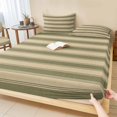 thumbnail image 1 of Twin XL Size Fitted Sheet Set - Olive Green Stripes 2 Piece Bedding Sets 16" Deep Pocket Fitted Sheet with 1 Pillowcases, Modern Striped Cream Brushed Microfiber Hotel Luxury Bed Sheets, 1 of 9