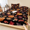 thumbnail image 1 of Twin XL Size Fitted Sheet Set - Pumpkins Fall 2 Piece Bedding Sets 16" Deep Pocket Fitted Sheet with 1 Pillowcases, Thanksgiving Maple Leaves Mushroom Black Brushed Microfiber Hotel Luxury Bed Sheets, 1 of 9