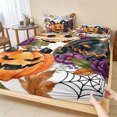 thumbnail image 1 of Twin XL Size Fitted Sheet Set - Pumpkins Halloween 2 Piece Bedding Sets 16" Deep Pocket Fitted Sheet with 1 Pillowcases, Black Horror Purple Floral Botanical Brushed Microfiber Hotel Bed Sheets, 1 of 9