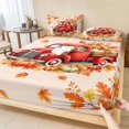 thumbnail image 1 of Twin XL Size Fitted Sheet Set - Red Truck Fall 2 Piece Bedding Sets 16" Deep Pocket Fitted Sheet with 1 Pillowcases, Thanksgiving Pumpkins Maple Leaves Branches Brushed Microfiber Hotel Bed Sheets, 1 of 9