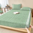 thumbnail image 1 of Twin XL Size Fitted Sheet Set - Sage Green 2 Piece Bedding Sets 16" Deep Pocket Fitted Sheet with 1 Pillowcases, Vintage Minimalist Botanical Stripes Pattern Brushed Microfiber Hotel Bed Sheets, 1 of 9