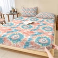 thumbnail image 1 of Twin XL Size Fitted Sheet Set - Teal Orange 2 Piece Bedding Sets 16" Deep Pocket Fitted Sheet with 1 Pillowcases, Modern Tie Dyeing Contemporary Abstract Art Brushed Microfiber Hotel Bed Sheets, 1 of 9