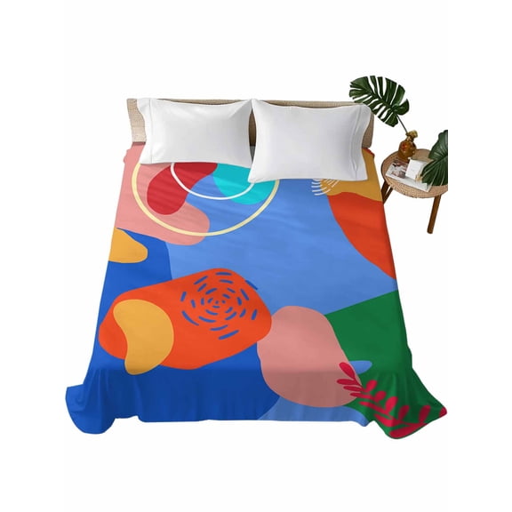 Twin Size Flat Sheet Only, Abstract Contemporary, Soft Brushed Microfiber Bed Sheets, Minimalist Art Mo-randi Colored Geometric Hotel Quality Breathable Bedding Top Sheet, Easy Care, 66"x96"