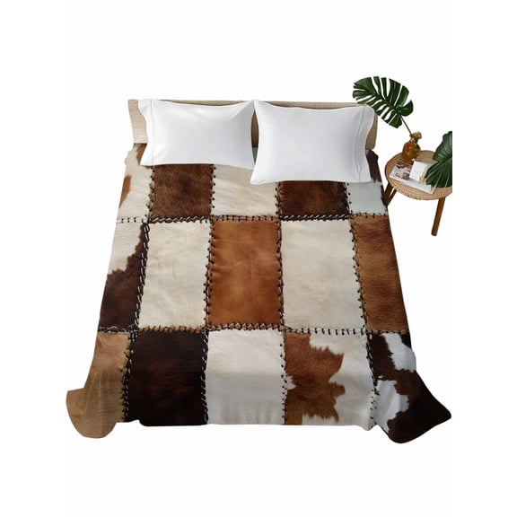 Twin Size Flat Sheet Only, Abstract Cowhides Soft Brushed Microfiber Bed Sheets, Brown Beige Animal Fur Texture Hotel Quality Breathable Bedding Top Sheet, Easy Care, 66"x96"