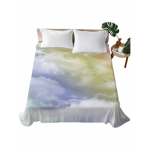 Twin Size Flat Sheet Only, Abstract Ombre Clouds, Soft Brushed Microfiber Bed Sheets, Colorful Minimalistic Gradient Aesthetic Sky Hotel Quality Breathable Bedding Top Sheet, Easy Care, 66"x96"