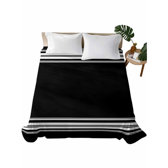 Twin Size Flat Sheet Only, Black Striped Soft Brushed Microfiber Bed Sheets, Farmhouse Black White Stripes Hotel Quality Breathable Bedding Top Sheet, Easy Care, 66"x96"