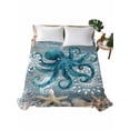 thumbnail image 1 of Twin Size Flat Sheet Only, Blue Octopus Coastal Soft Brushed Microfiber Bed Sheets, Summer Beach Ocean Starfish Coral Hotel Quality Breathable Bedding Top Sheet, Easy Care, 66"x96", 1 of 9