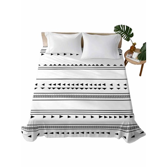 Twin XL Size Flat Sheet Only, Boho Black White Modern Stripes Soft Brushed Microfiber Bed Sheets, Farmhouse Abstract Art Hotel Quality Breathable Bedding Top Sheet, Easy Care, 66"x96"