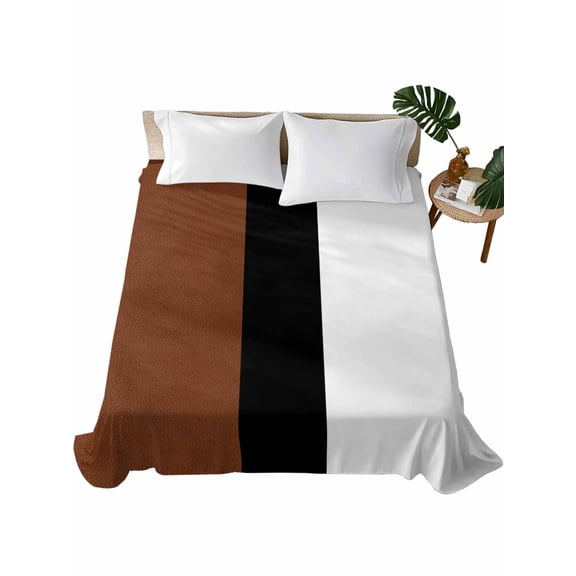 Twin XL Size Flat Sheet Only, Brown Black White Boho Soft Brushed Microfiber Bed Sheets, Modern Striped Art Hotel Quality Breathable Bedding Top Sheet, Easy Care, 66"x96"
