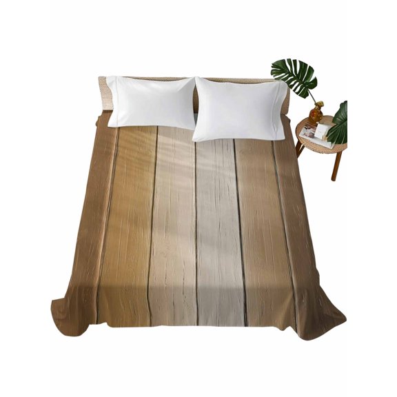 Twin Size Flat Sheet Only, Brown Ombre Soft Brushed Microfiber Bed Sheets, Vintage Country Wooden Hotel Quality Breathable Bedding Top Sheet, Easy Care, 66"x96"