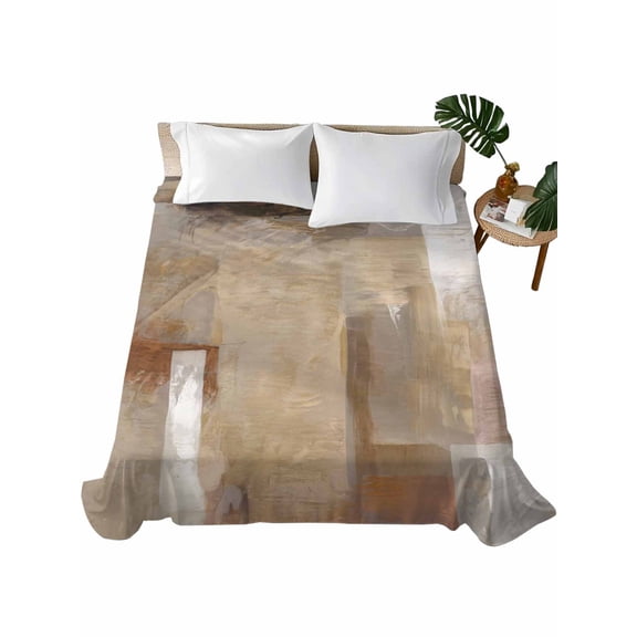 Twin Size Flat Sheet Only, Brown Soft Brushed Microfiber Bed Sheets, Abstract Paint Texture Retro Smudge Graffiti Art Hotel Quality Breathable Bedding Top Sheet, Easy Care, 66"x96"