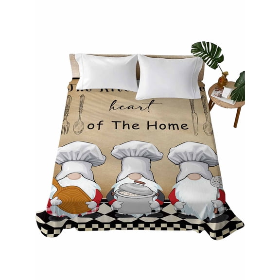 Twin Size Flat Sheet Only, Farmhouse Chef Gnomes Soft Brushed Microfiber Bed Sheets, Vintage Black White Plaid Hotel Quality Breathable Bedding Top Sheet, Easy Care, 66"x96"