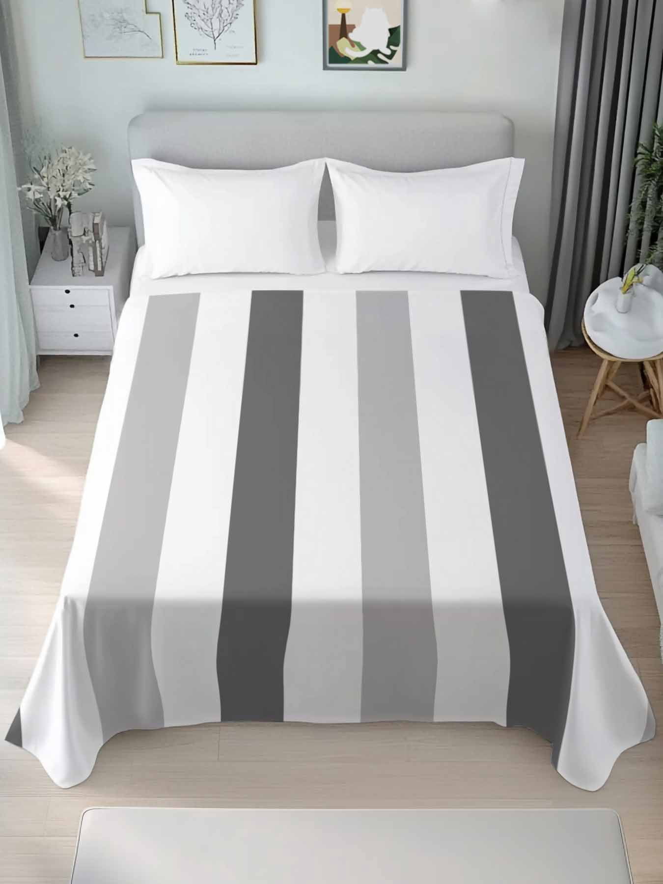 Twin Size Flat Sheet Only, Grey Ombre Stripe Soft Brushed Microfiber ...