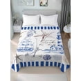 thumbnail image 1 of Twin Size Flat Sheet Only, Navy Blue Coastal Soft Brushed Microfiber Bed Sheets, Summer Nautical Lighthouse Starfish Hotel Quality Breathable Bedding Top Sheet, Easy Care, 66"x96", 1 of 9