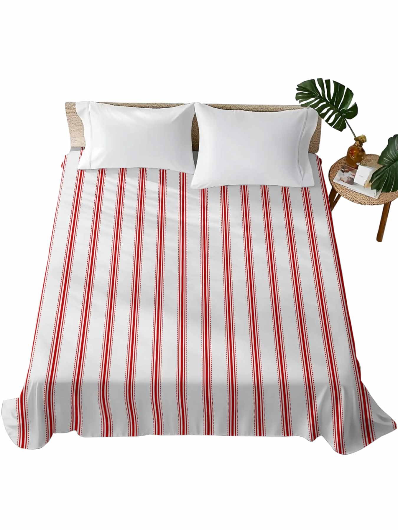 TwinSize Flat Sheet Only, Red Striped Soft Brushed Microfiber Bed ...