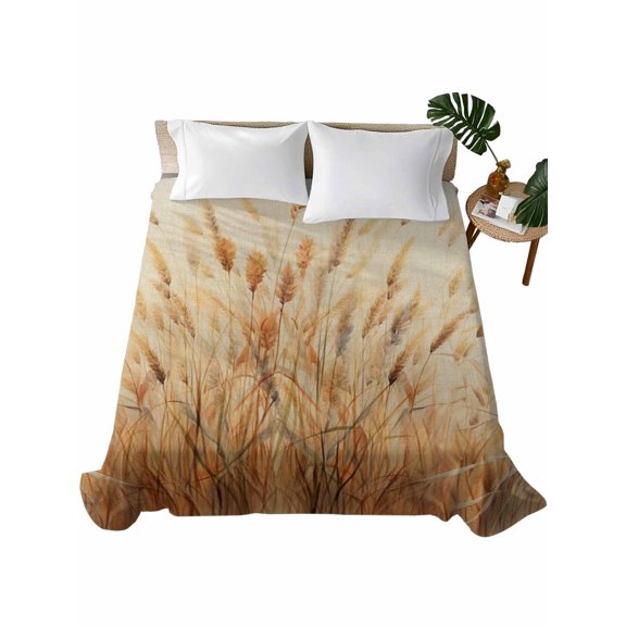 Twin Size Flat Sheet Only, Wild Plant, Soft Brushed Microfiber Bed Sheets, Vintage Botanical Leaves Yellow Hotel Quality Breathable Bedding Top Sheet, Easy Care, 66"x96"