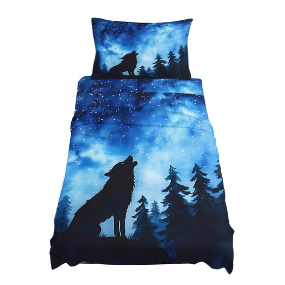 Twin XL Size Forest Sheet Sets Wolf Stars Silhouette Night Blue Sky Soft Breathable Microfiber Bed Sheets Deep Pockets 4 Piece Bed Sheets Set, 1 Fitted Sheet, 1 Flat Sheet & 1 Pillowcases