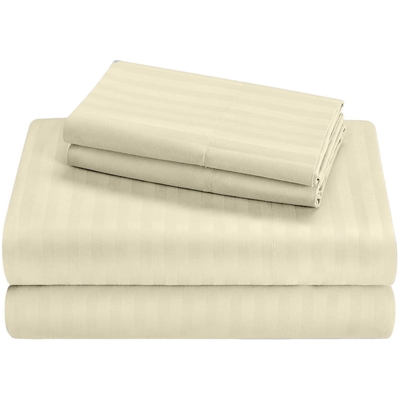 Twin-XL Size Giza Striped Pattern Sheets - Premium 400-Thread-Count Soft 100% Pure Giza Egyptian Cotton 4PC, 18" Inches Deep Pockets - Ivory Stripe