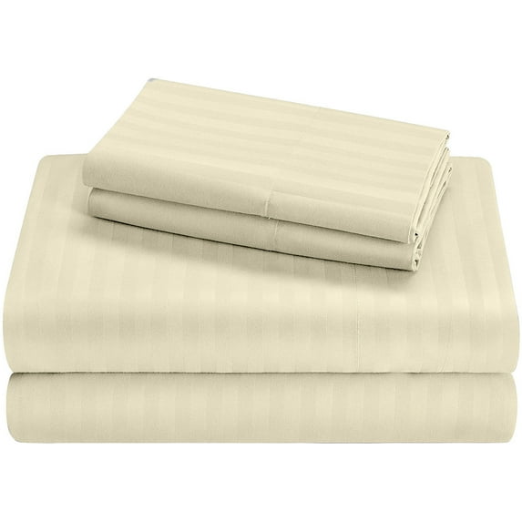 Twin-XL Size Giza Striped Pattern Sheets - Premium 400-Thread-Count Soft 100% Pure Giza Egyptian Cotton 4PC, 21" Inches Deep Pockets - Ivory Stripe