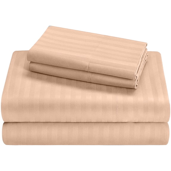 Twin-XL Size Giza Striped Pattern Sheets - Premium 400-Thread-Count Soft 100% Pure Giza Egyptian Cotton 4PC, 21" Inches Deep Pockets - Peach Stripe