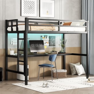 Ktaxon Twin Loft Bed with Desk, Metal Bunk Bed Frame with Shelf