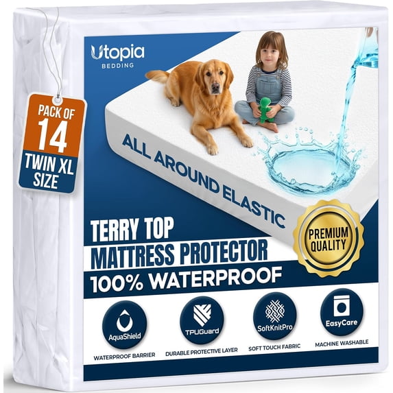 Waterproof Twin XL Mattress Protector 14 Pack fits Upto 15" Deep Pocket
