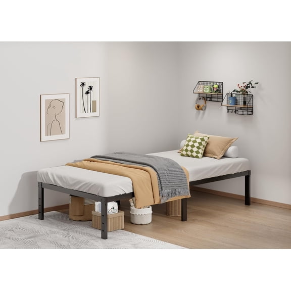 Twin XL Size Metal Bed Frame with Storage, Headboard No Box Spring Needed