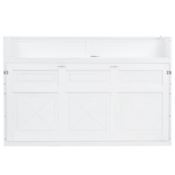Twin XL Size Murphy Bed with Desk,LED Light and USB Charging Station,White