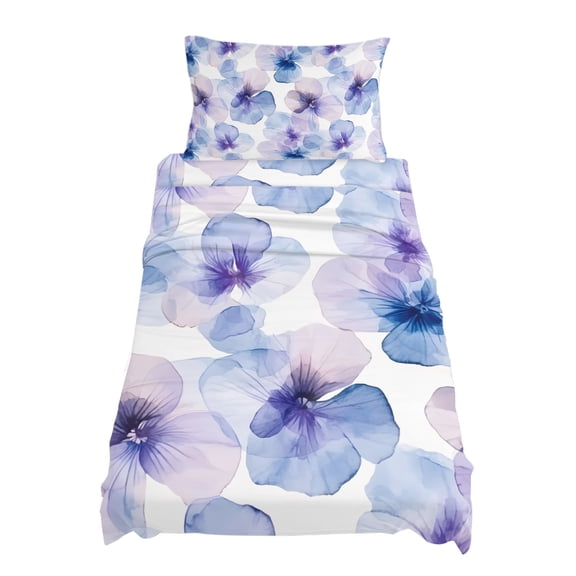 Twin XL Size Purple Blue Sheet Sets Pansy Flowers Abstract Watercolor Ombre Petals Soft Breathable Microfiber Bed Sheets 4 Piece Bed Sheets Set, 1 Fitted Sheet, 1 Flat Sheet & 1 Pillowcases