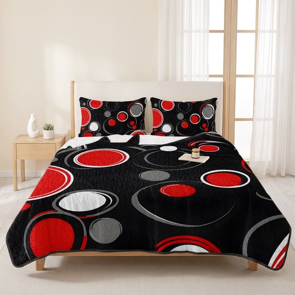 Twin XL Size Quilt Set,Black and Red Polka Dot Circle Lightweight ...