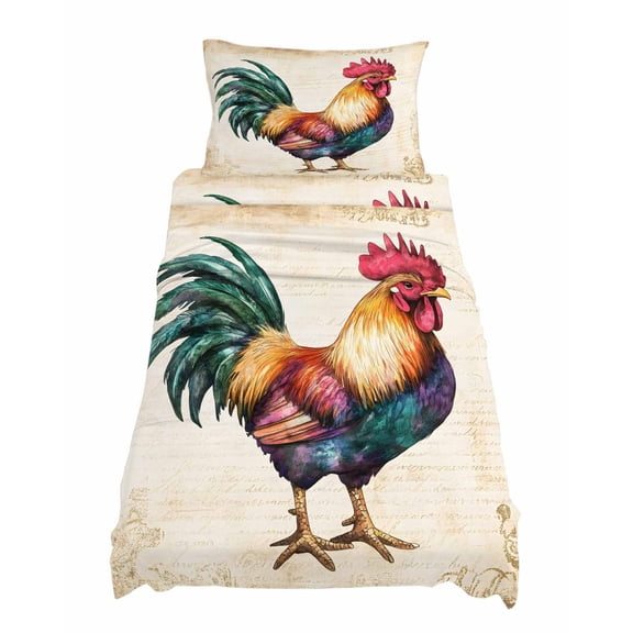 Twin XL Size Rooster Sheet Sets Farm Chicken Rustic Animal Soft Breathable Microfiber Bed Sheets Deep Pockets 4 Piece Bed Sheets Set, 1 Fitted Sheet, 1 Flat Sheet & 1 Pillowcases