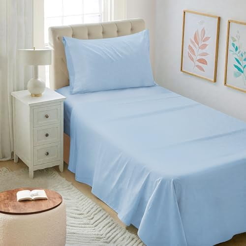 Twin XL Size Sheet Set - Soft Microfiber Bed Sheets,Deep Pocket Fitted Sheet, Soft, Breathable, Wrinkle & Fade Resistant - 3 Piece (Light Blue)