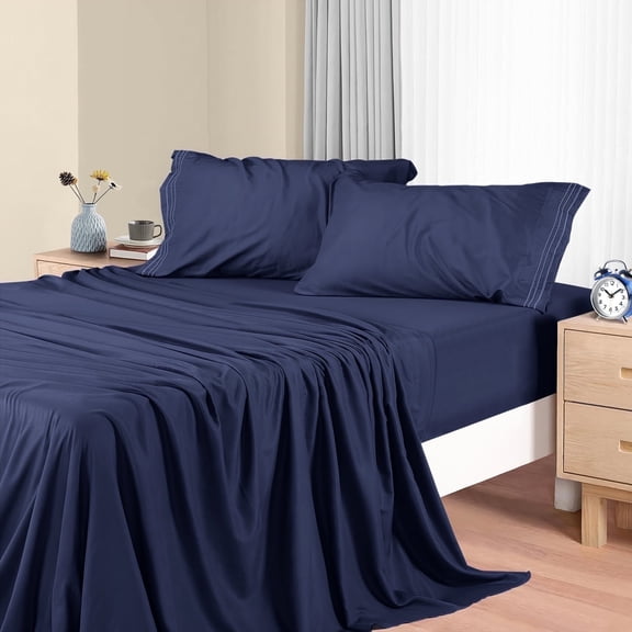 Twin-XL Size Sheets Set, 3 pcs Cooling Bed Sheets, Extra Soft 100% Microfiber Hotel Luxury Fitted Sheet & Pillowcases, Hypoallergenic and Noiseless Bed Sets, Deep Pocket up to 16"